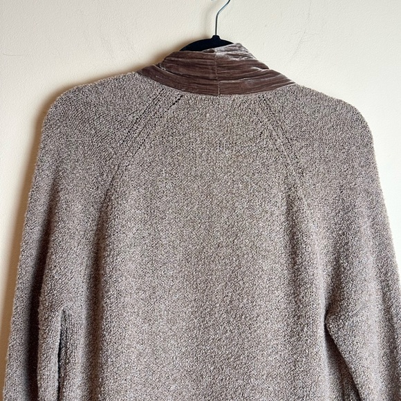 J. Jill Velvet Trim Merino Wool Silk Blend Brown Cardigan Duster Size Medium - Picture 6 of 16